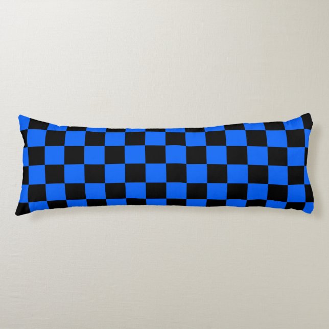 Coussins Longs Motif de chèque en À damiers noir bleu (Devant)