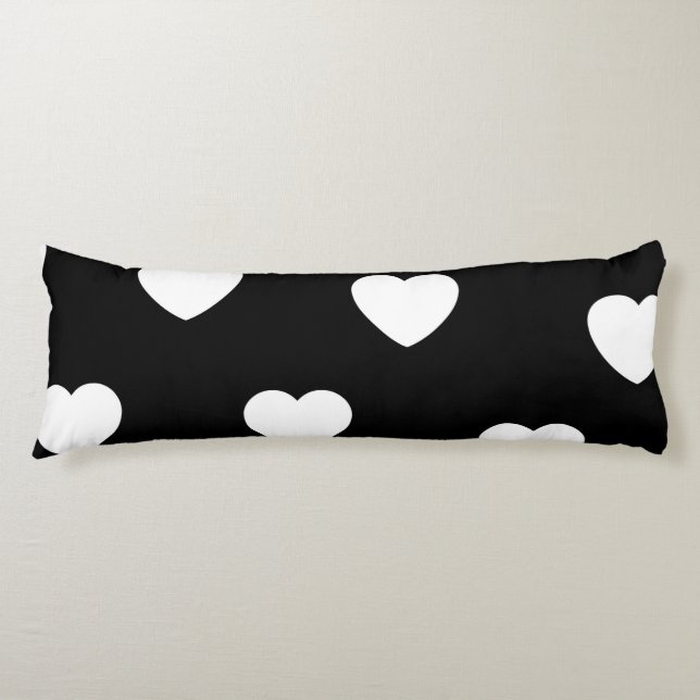 Coussins Longs Motif de coeur noir et blanc (Devant)