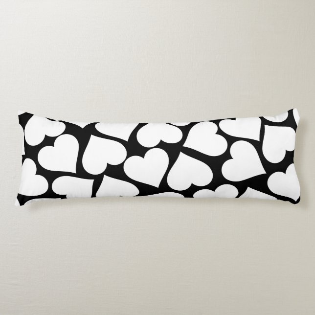 Coussins Longs Motif de coeur noir et blanc rétro (Devant)