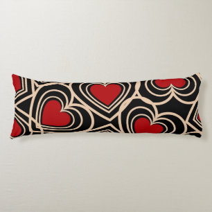 Coussins Longs Motif de coeur simple Noir et Rouge