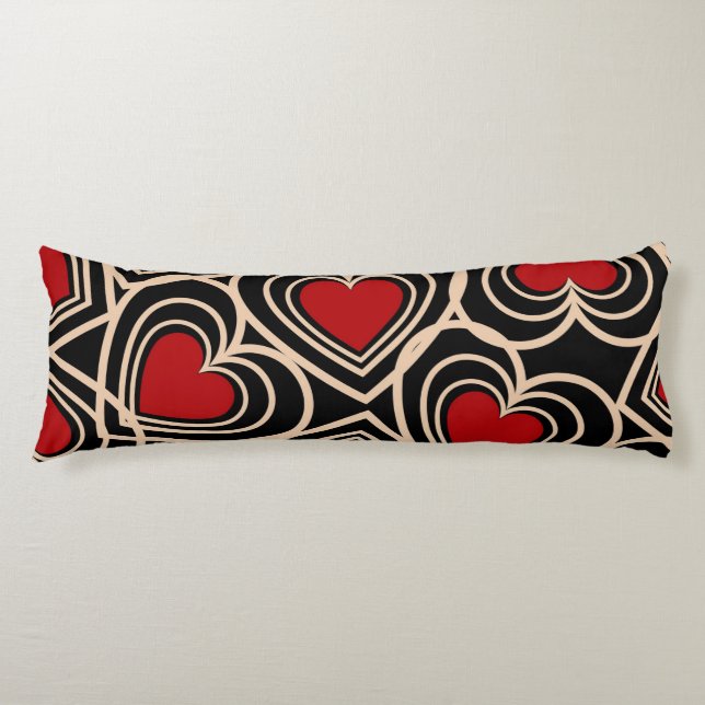 Coussins Longs Motif de coeur simple Noir et Rouge (Devant)