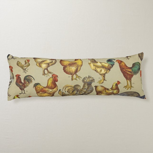 Coussins Longs Motif de coq poulet vintage : Art de ferme (Dos)