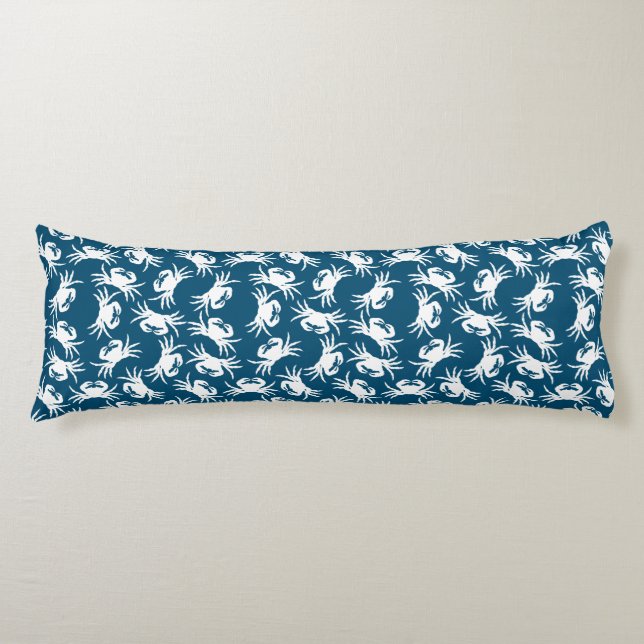 Coussins Longs Motif de crabe sans couture blanc et bleu (Devant)