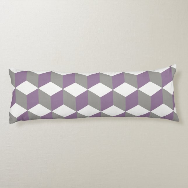 Coussins Longs Motif de cube isométrique violet et gris Crocus (Dos)