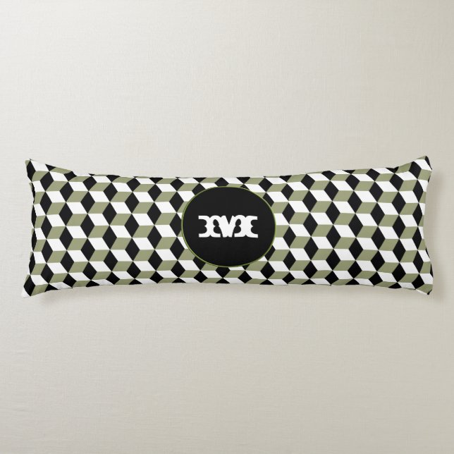 Coussins Longs motif de cubes 3D, noir et blanc (Devant)