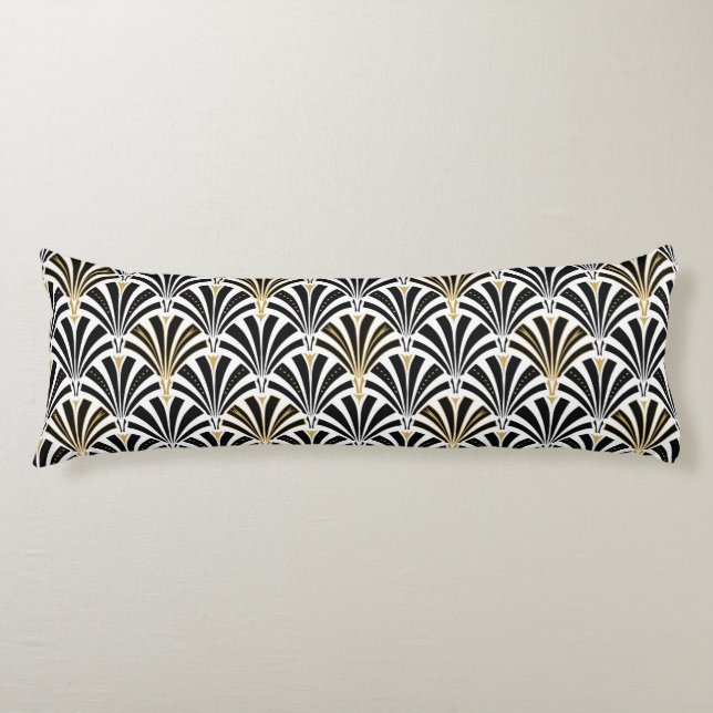 Coussins Longs Motif de fan d'art déco - noir et blanc (Devant)