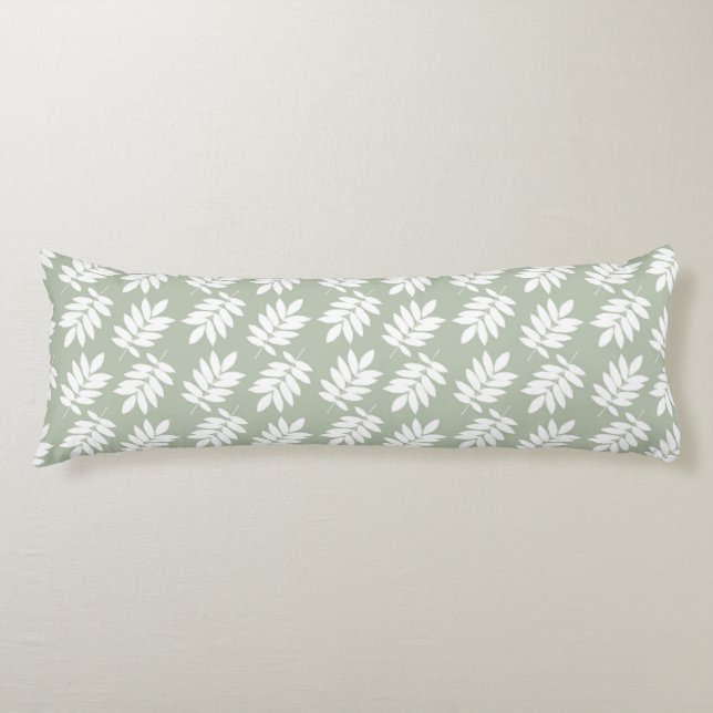 Coussins Longs Motif de feuille de sureau 2 voies vert + blanc (Devant)