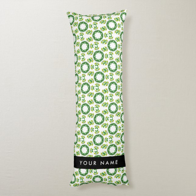 Coussins Longs Motif de feuille, feuilles vertes, votre nom (Dos (Vertical))