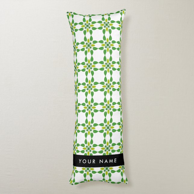 Coussins Longs Motif de feuille, feuilles vertes, votre nom (Dos (Vertical))