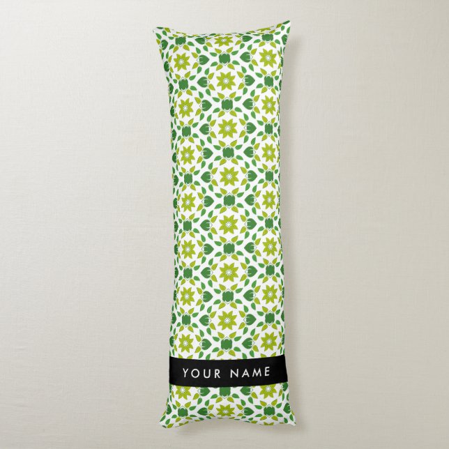 Coussins Longs Motif de feuille, feuilles vertes, votre nom (Dos (Vertical))