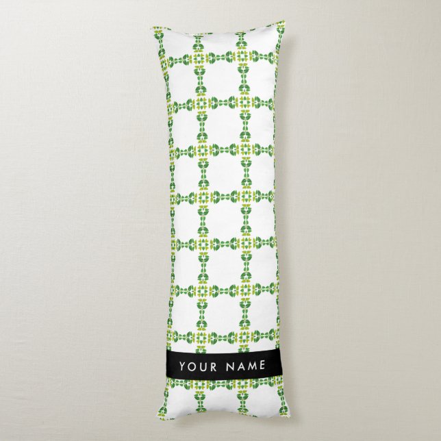 Coussins Longs Motif de feuille, feuilles vertes, votre nom (Dos (Vertical))