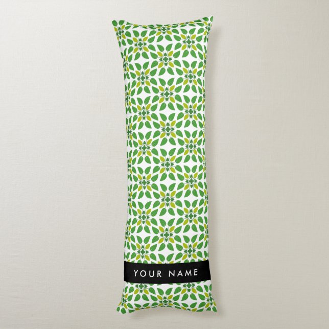 Coussins Longs Motif de feuille, feuilles vertes, votre nom (Dos (Vertical))