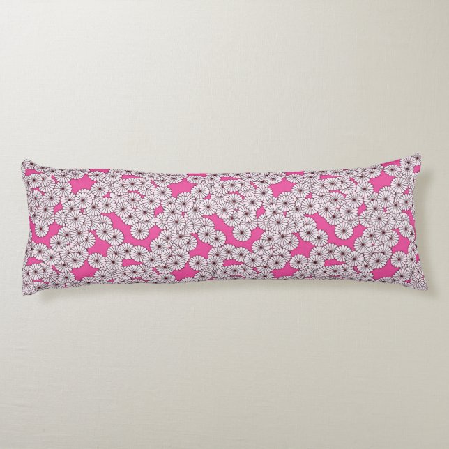 Coussins Longs Motif de fleur Art Déco - blanc sur rose (Dos)