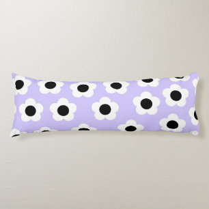Coussins Longs Motif de fleur noir et blanc avec fond bleu