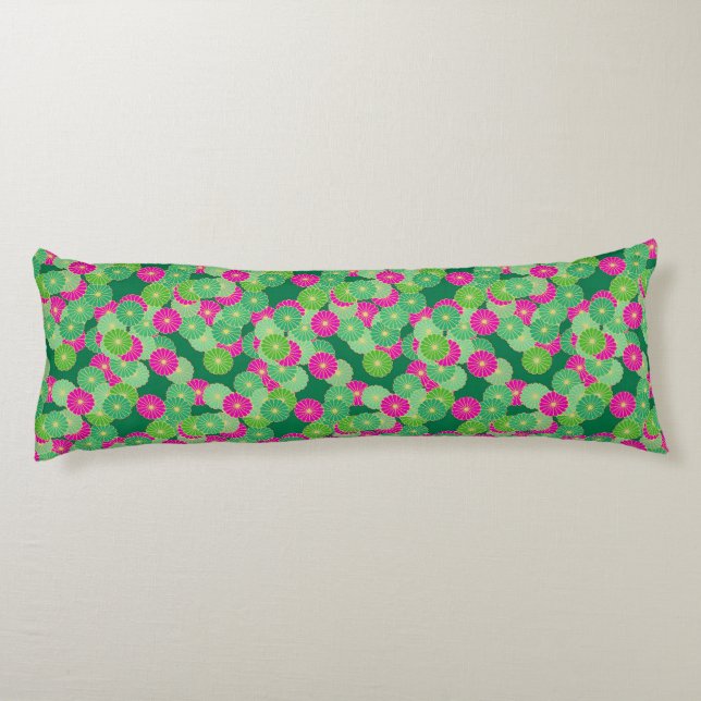 Coussins Longs Motif de fleurs Art Déco - tons verts, fuchsia (Dos)