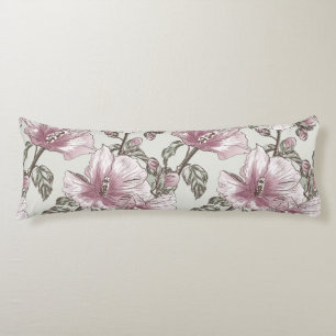 Coussins Longs Motif de fleurs rose amorti de ketmie