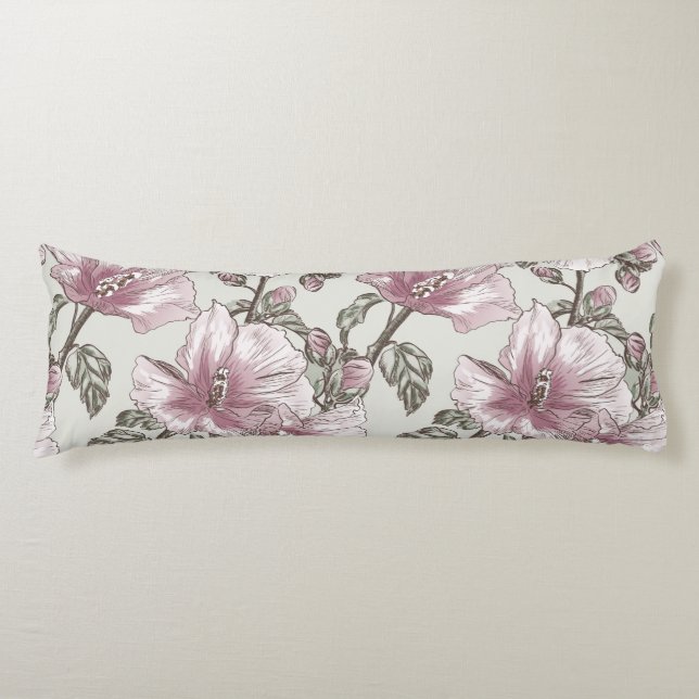 Coussins Longs Motif de fleurs rose amorti de ketmie (Devant)