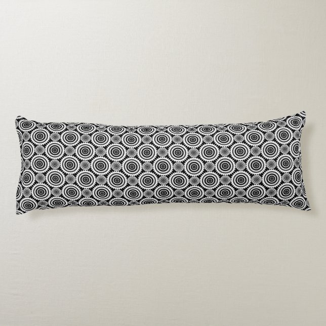 Coussins Longs Motif de kaléidoscope noir et blanc d'art moderne (Dos)