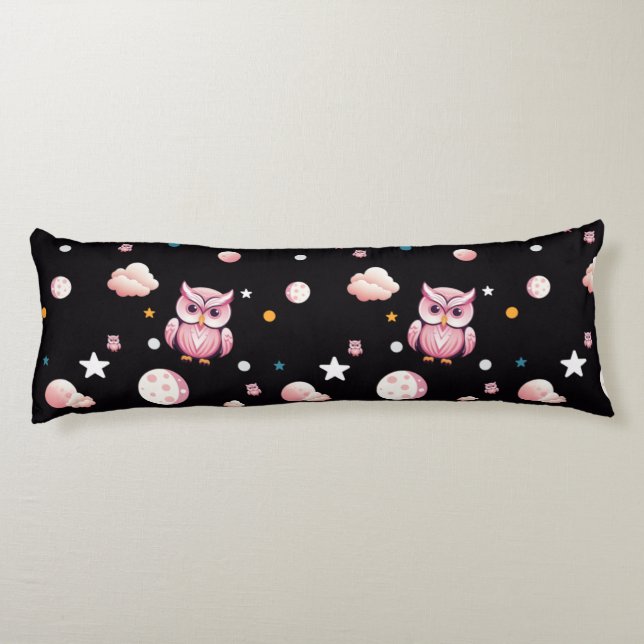 Coussins Longs Motif de la lune de Chouette rose (Dos)