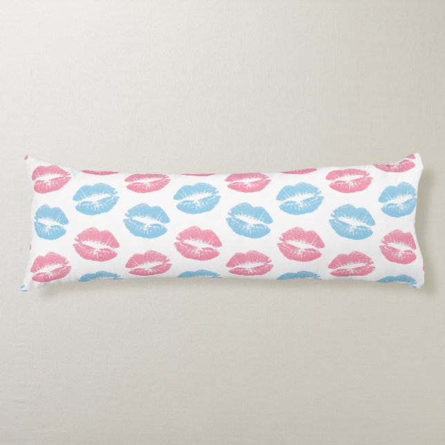 Coussins Longs Motif de lèvres bleues et roses, Lipstick, Baiser (Devant)