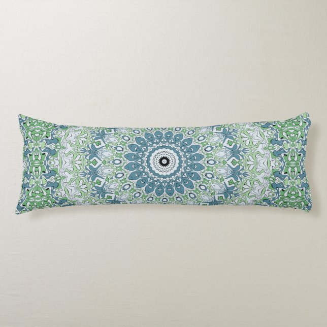 Coussins Longs Motif de mandala côtier bleu et vert de mer (Devant)