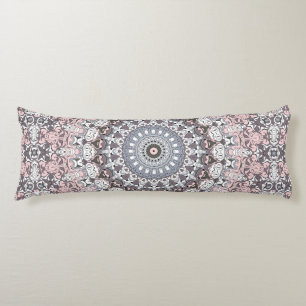 Coussins Longs Motif de mandala rose gris et blanc