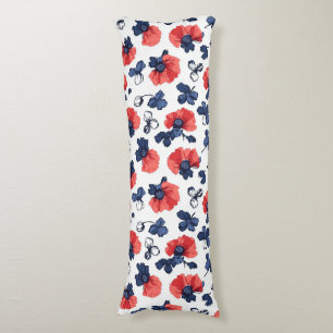 Coussins Longs Motif de pépites d'aquarelle - Rouge, Bleu et Blan