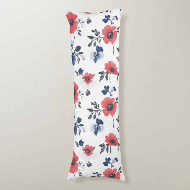 Coussins Longs Motif de pépites d'aquarelle - Rouge, Bleu et Blan (Devant (Vertical))