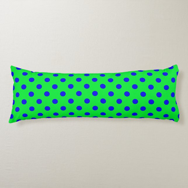 Coussins Longs Motif de pois bleus sur fond vert  (Devant)