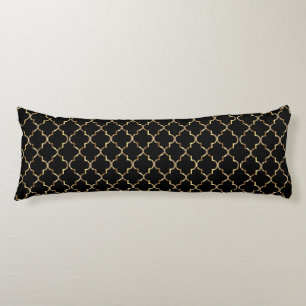 Coussins Longs Motif de Quatrefoil noir et or classique