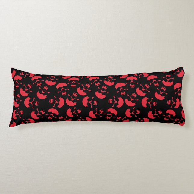 Coussins Longs Motif de répétition rouge et noir | Motif crâne (Devant)