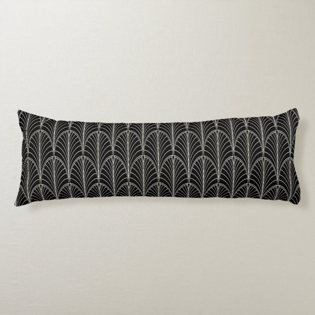 COUSSINS LONGS MOTIF DE STYLE ARCH ART DÉCO BLANC NOIR & CRÈME (Devant)