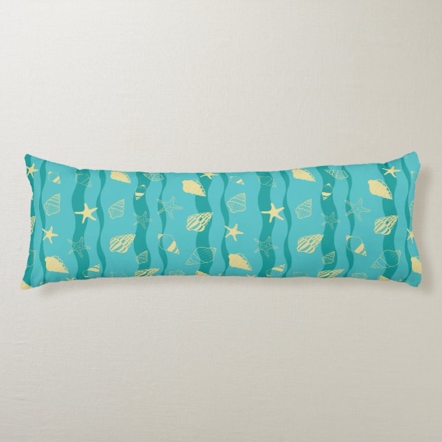 Coussins Longs Motif de vagues côtières et de coquillages (Devant)