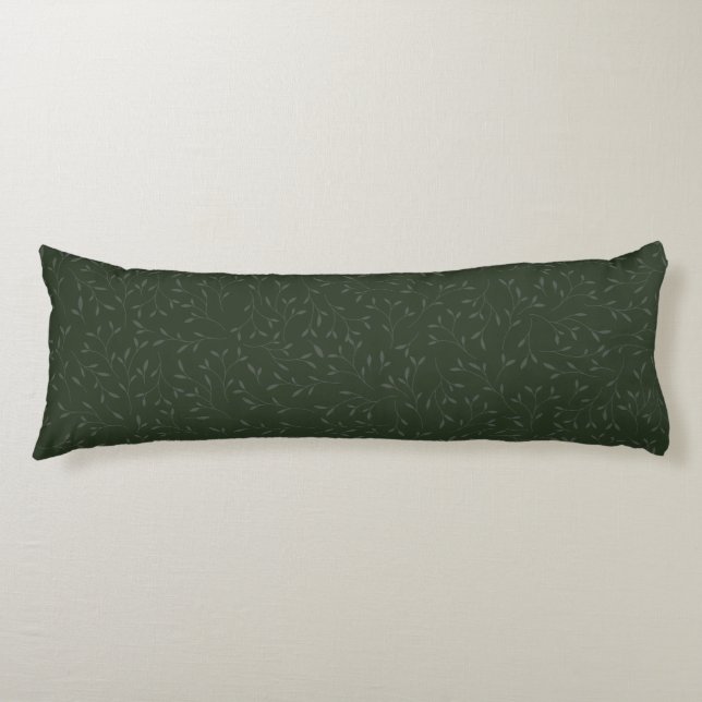 Coussins Longs Motif de vigne botanique ton sur ton vert foncé (Devant)
