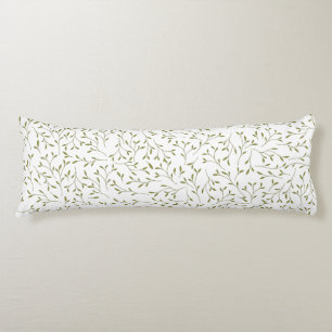 Coussins Longs Motif de vigne botanique vert olive sur fond blanc