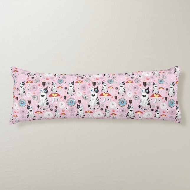 Coussins Longs motif des chats et des fleurs (Devant)