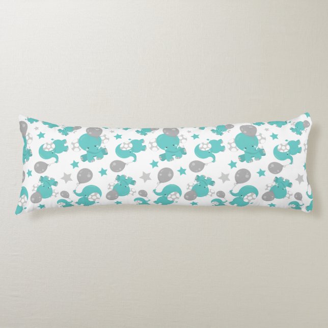 Coussins Longs Motif Des Eléphants Bleus, Eléphants Mignons, Étoi (Devant)