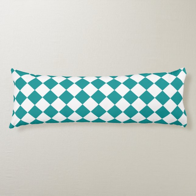 Coussins Longs Motif diamant à carreaux blanc sarcelle (Devant)