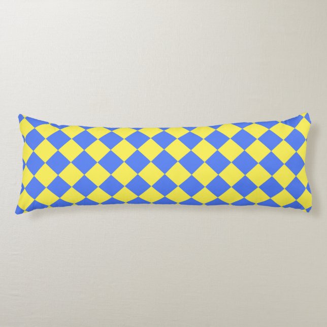 Coussins Longs Motif diamant à carreaux bleu jaune  (Devant)