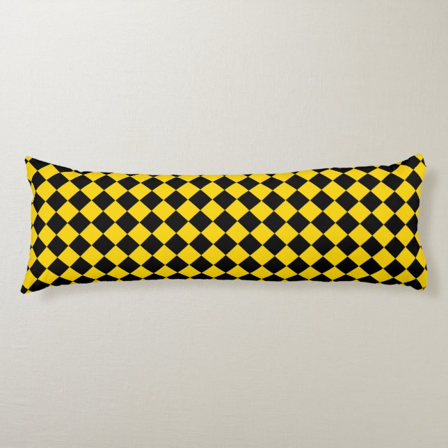 Coussins Longs Motif diamant à carreaux jaune noir (Devant)