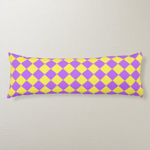 Coussins Longs Motif diamant à carreaux jaune violet 