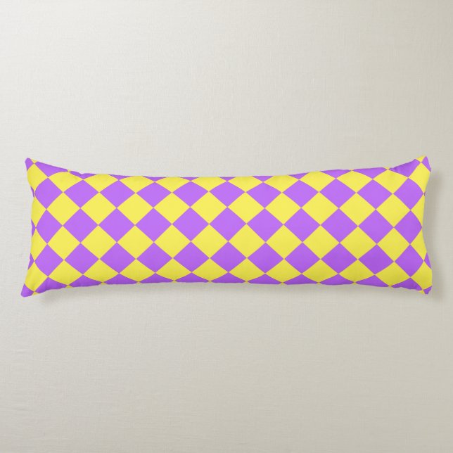 Coussins Longs Motif diamant à carreaux jaune violet  (Devant)