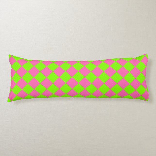 Coussins Longs Motif diamant à carreaux rose vert (Devant)