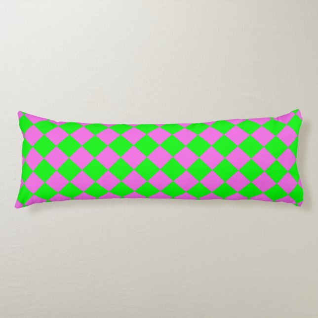 Coussins Longs Motif diamant à carreaux rose vert (Devant)