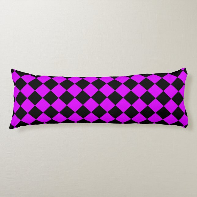 Coussins Longs Motif diamant damier noir violet (Devant)