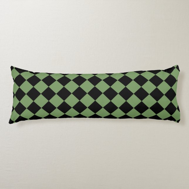 Coussins Longs Motif diamant damier vert noir  (Devant)