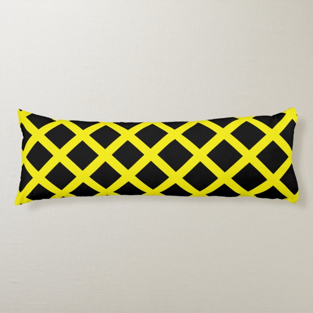 Coussins Longs Motif Diamond Stripes en damier noir jaune (Devant)