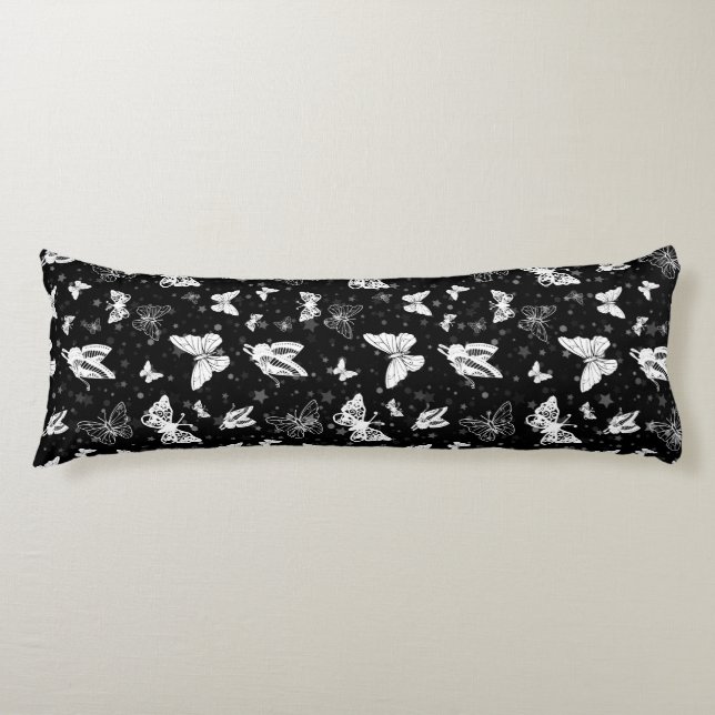 Coussins Longs Motif d'illustration noir blanc papillon (Devant)