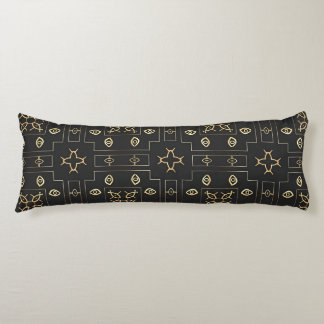 Coussins Longs Motif d'œil en or antique sur fond noir