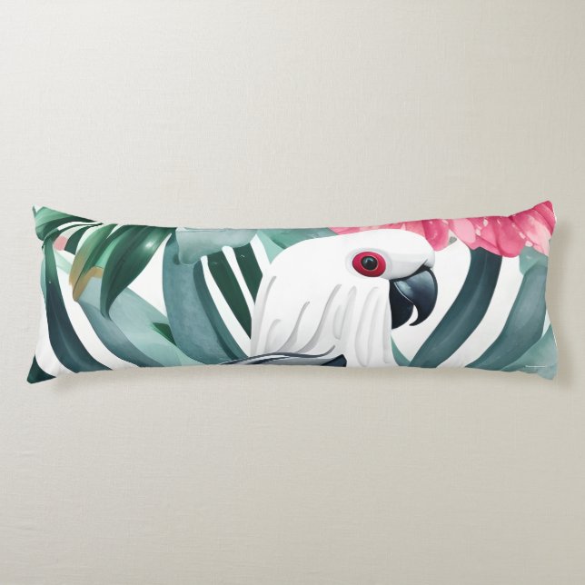 Coussins Longs Motif d'oiseau perroquet blanc tropical  (Devant)